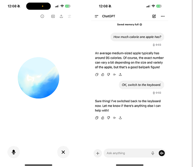 ChatGPT switching between voice and typing in the same conversation